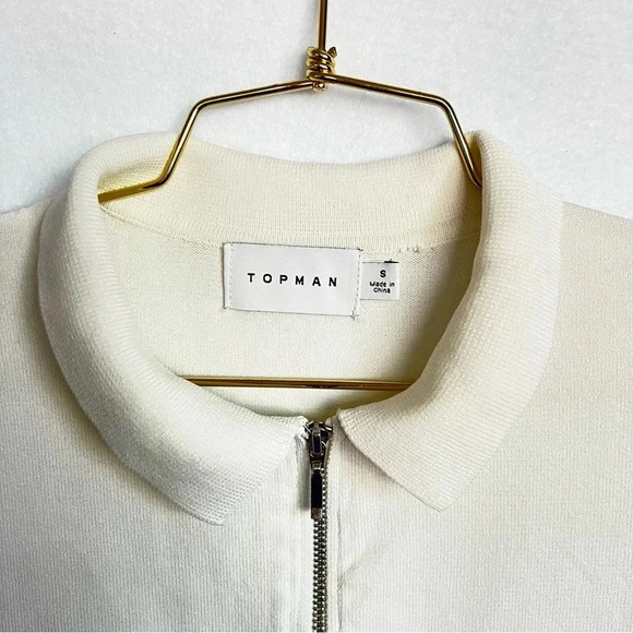 Topman Colorblock Polo Sweater Size Small 1/4 Zip Black Ivory Short Sleeve Knit - Picture 8 of 8